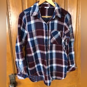 Kismet Plaid Button-Up Shirt in Blue and Burgundy